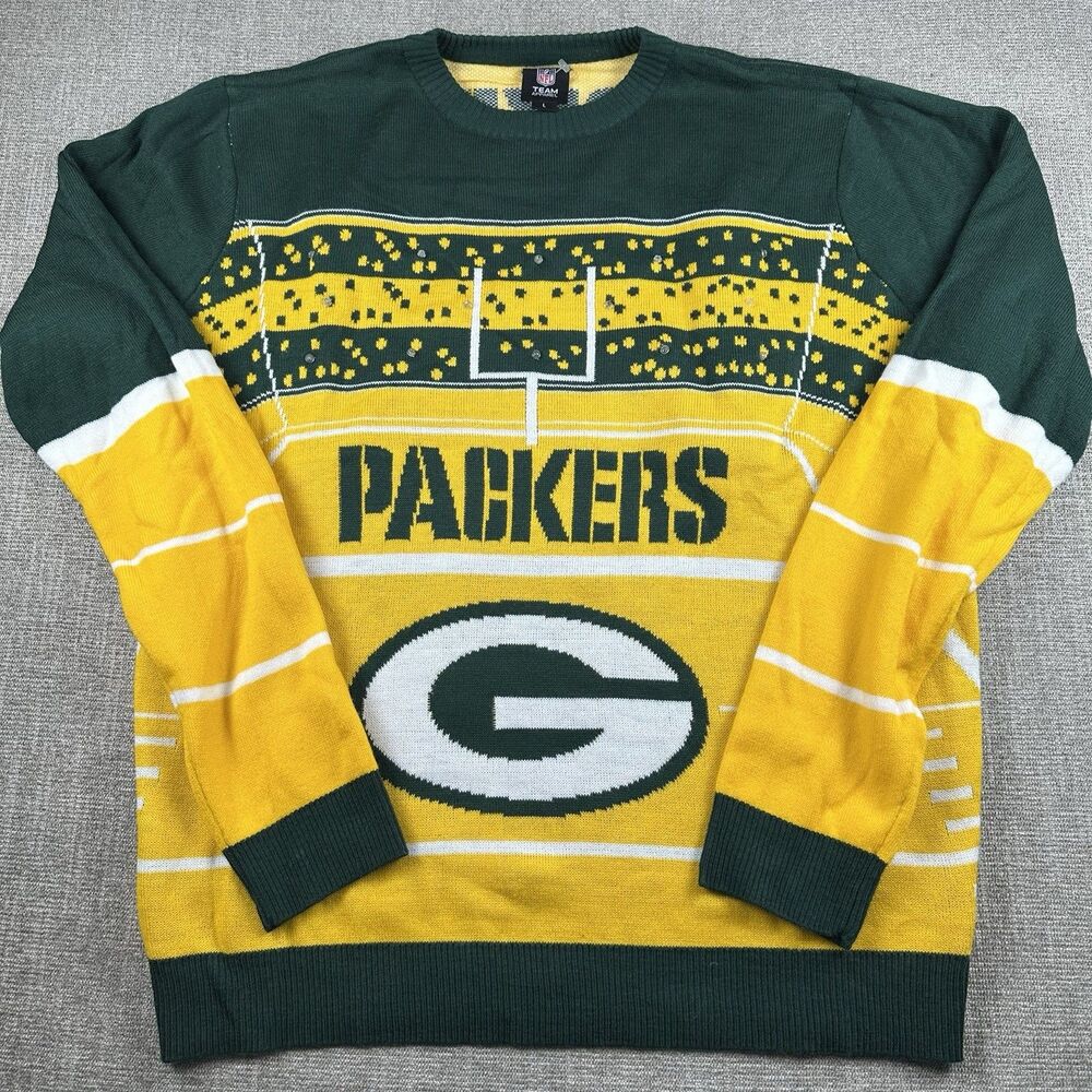 NFL Green Bay Packers LIGHT UP Ugly Christmas Sweater Mens L Works LED NWOT New